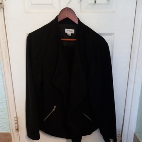 Avenue Black Open-Front Blazer Women’s Draped Collar Jacket w/ Zipper Pockets - Picture 1 of 2